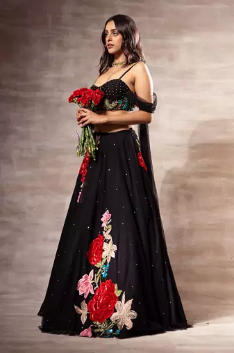 Black Floral Lehenga Set