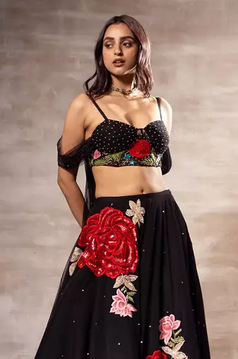Black Floral Lehenga Set