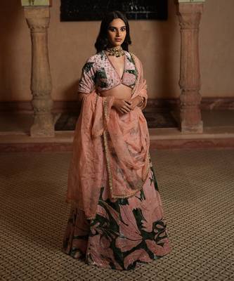 Floral Print Lahenga With Blouse And Dupatta 1