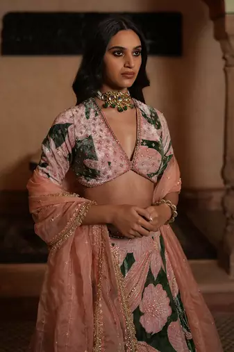 Floral Print Lahenga With Blouse And Dupatta