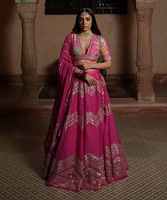 Lahenga, Blouse & Dupatta With Gota Patti Work And Hand Embroidery 1