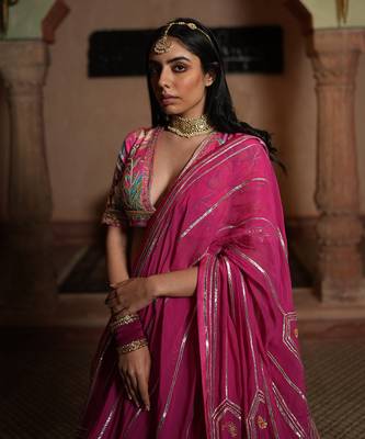 Lahenga, Blouse & Dupatta With Gota Patti Work And Hand Embroidery 4
