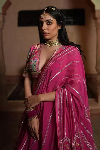 Lahenga, Blouse & Dupatta With Gota Patti Work And Hand Embroidery