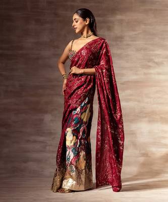 Ikat Print Mulberry silk Saree Set 2