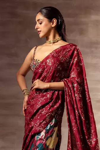 Ikat Print Mulberry silk Saree Set