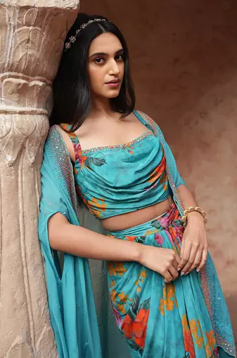 Floral Bunch Printed Dhoti Set