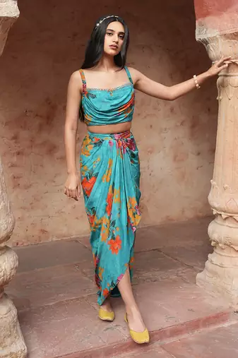 Floral Bunch Printed Dhoti Set