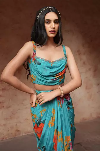 Floral Bunch Printed Dhoti Set