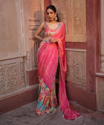 Pink Printed Saree Set 1