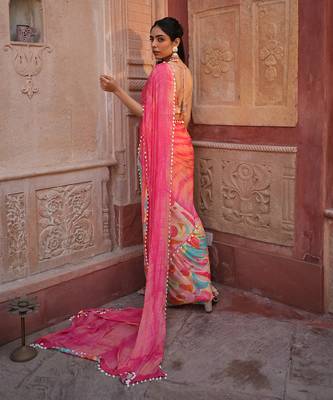 Pink Printed Saree Set 4