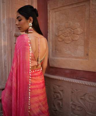 Pink Printed Saree Set 5