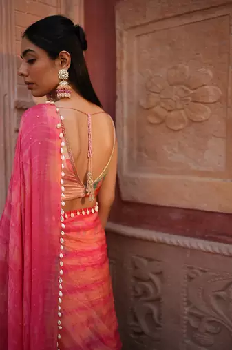 Pink Printed Saree Set