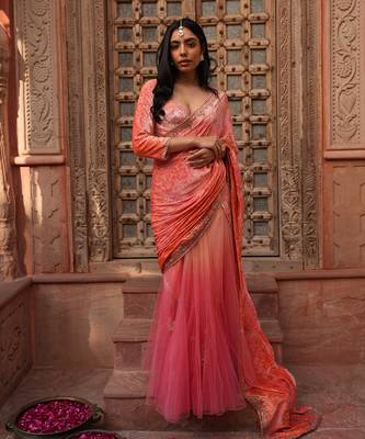 Godet Bottom Net Saree Set 1