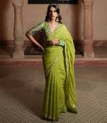 Organza Saree & Blouse With Gota Patti Work & Patch Work. Draped Skirt Inner Included.