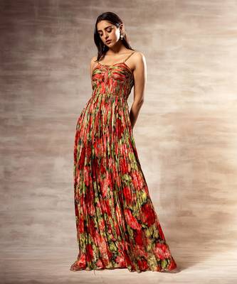 Rose Hand Micro-pleated Metal strap dress 1
