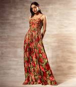 Rose Hand Micro-pleated Metal strap dress