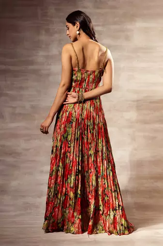 Rose Hand Micro-pleated Metal strap dress