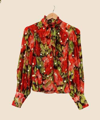 Ribbon bow shirt with golden drop shaped sequins 4