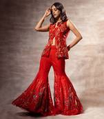 Red Floral Abstract Jacket & sharara set