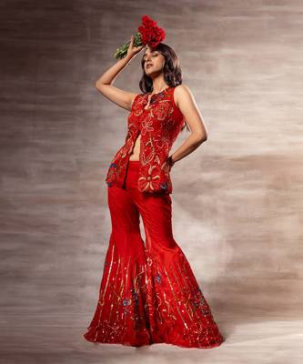 Red Floral Abstract Jacket & sharara set 2
