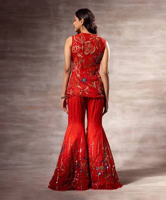 Red Floral Abstract Jacket & sharara set 3