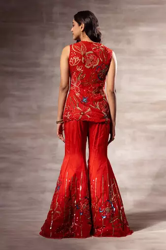 Red Floral Abstract Jacket & sharara set