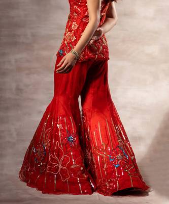 Red Floral Abstract Jacket & sharara set 4