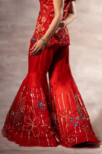 Red Floral Abstract Jacket & sharara set