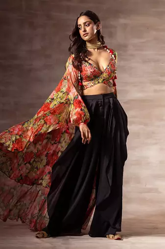 Red Rose Shrug with Ruffles and puffed sleeves