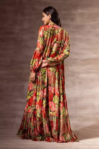 Red Rose Shrug with Ruffles and puffed sleeves