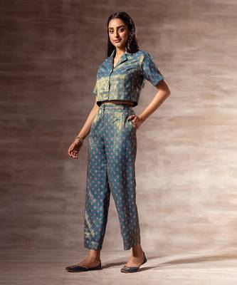 Teal Blue - Metallic Crop Shirt 1