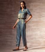 Teal Blue - Metallic Crop Shirt