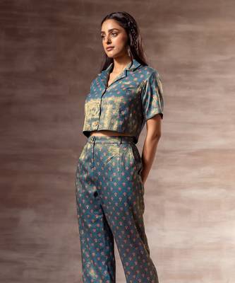 Teal Blue - Metallic Crop Shirt 2