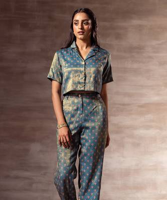 Teal Blue - Metallic Crop Shirt 3