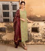 Hand Embroidered Kurta Paired With Striped Pants And Silk Patola Dupatta