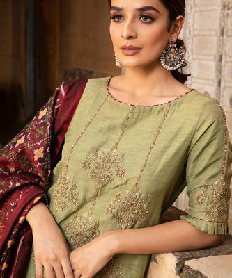Hand Embroidered Kurta Paired With Striped Pants And Silk Patola Dupatta 2