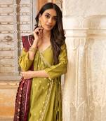 Banarasi Chanderi Hand Embroidered Angrakha Paired With A Silk Patola Dupatta