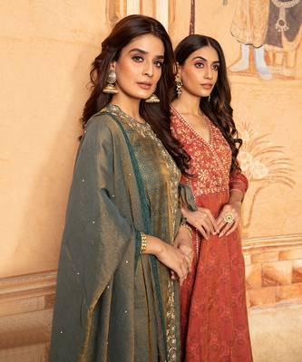 Tissue Chanderi Hand Embroidered Angrakha Paired With Tissue Pants And Dupatta 2