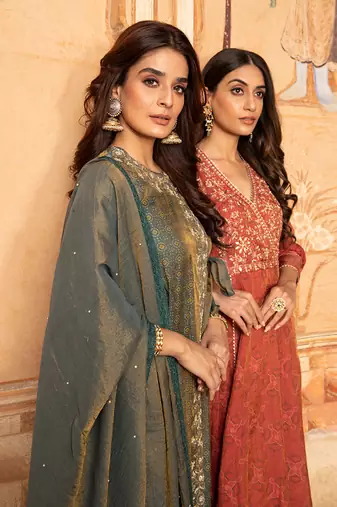 Tissue Chanderi Hand Embroidered Angrakha Paired With Tissue Pants And Dupatta