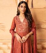 Tissue Chanderi Hand Embroidered Anarkali Paired With A Crushed Silk Dupatta And Churidaar