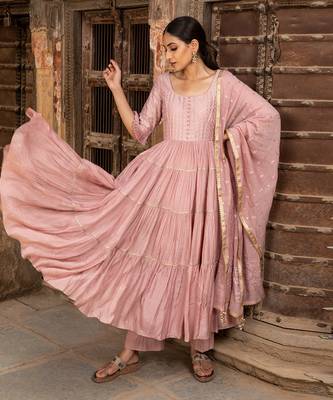 Thread Sequin Embroidered Tier Anarkali , Paired With Pants And A Thread Mukaish Work Dupatta 1