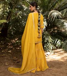 Hand Embroidered Short Kurta In Tissue Paired With A Tier Sharara And A Tissue Dupatta