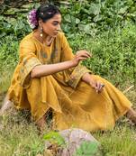 Yellow Kota Chanderi Tunic With Dori Thread Embroidery Paired With Pants