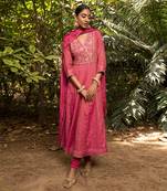 Tissue Chanderi Hand Embroidered Anarkali Paired With A Crushed Silk Dupatta And Churidaar