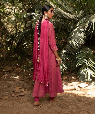Tissue Chanderi Hand Embroidered Anarkali Paired With A Crushed Silk Dupatta And Churidaar 4