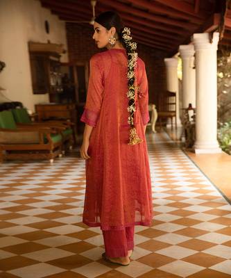 Tissue Chanderi Hand Embroidered Angrakha Paired With Tissue Pants And Dupatta 2