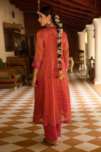 Tissue Chanderi Hand Embroidered Angrakha Paired With Tissue Pants And Dupatta
