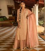 Gota Pearl Embroidered Heavy Kurta Paired With A Banarasi Skirt And Net Dupatta