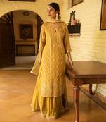 Gota Jaal Embroidered Kurta Paired With A Banarasi Skirt And Net Dupatta With Pearl Work