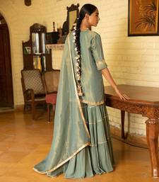 Hand Embroidered Short Kurta In Tissue Paired With A Tier Sharara And A Tissue Dupatta